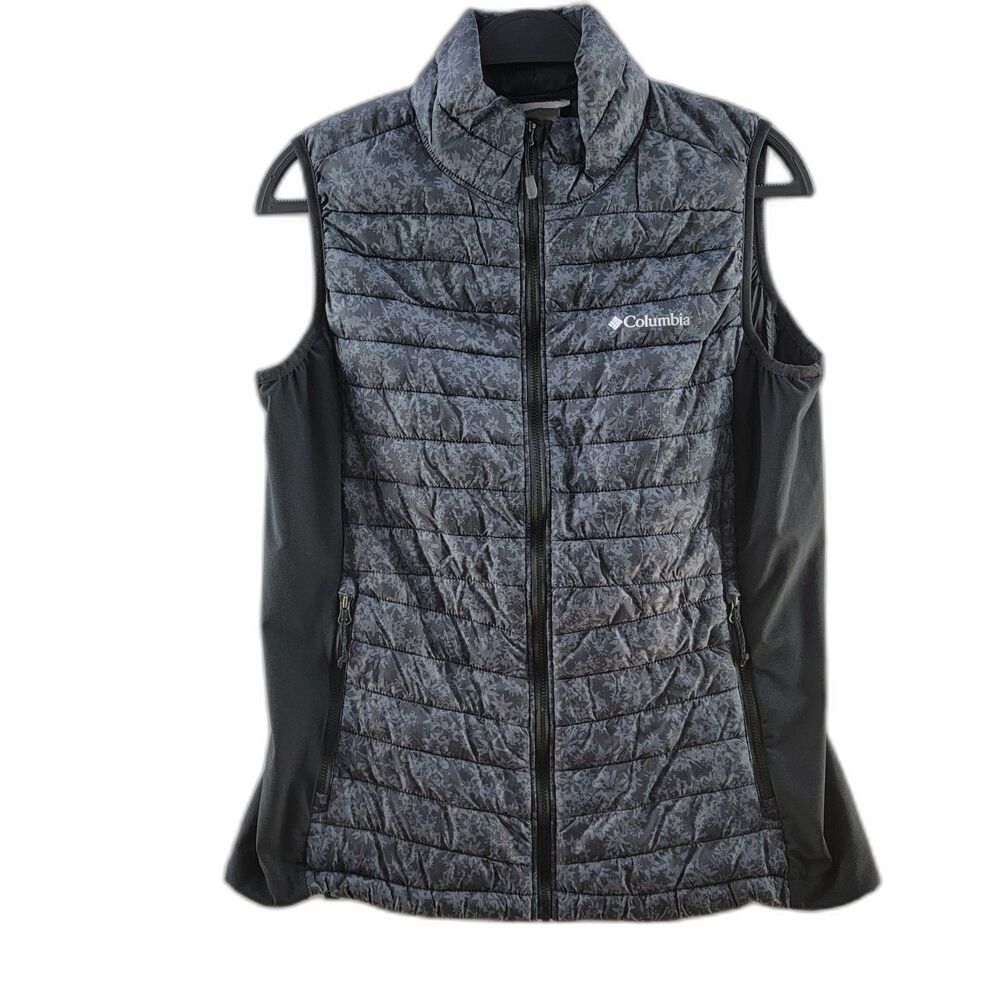 Columbia Gray Floral Print Black Light Weight Warm Puffer Vest City Size L